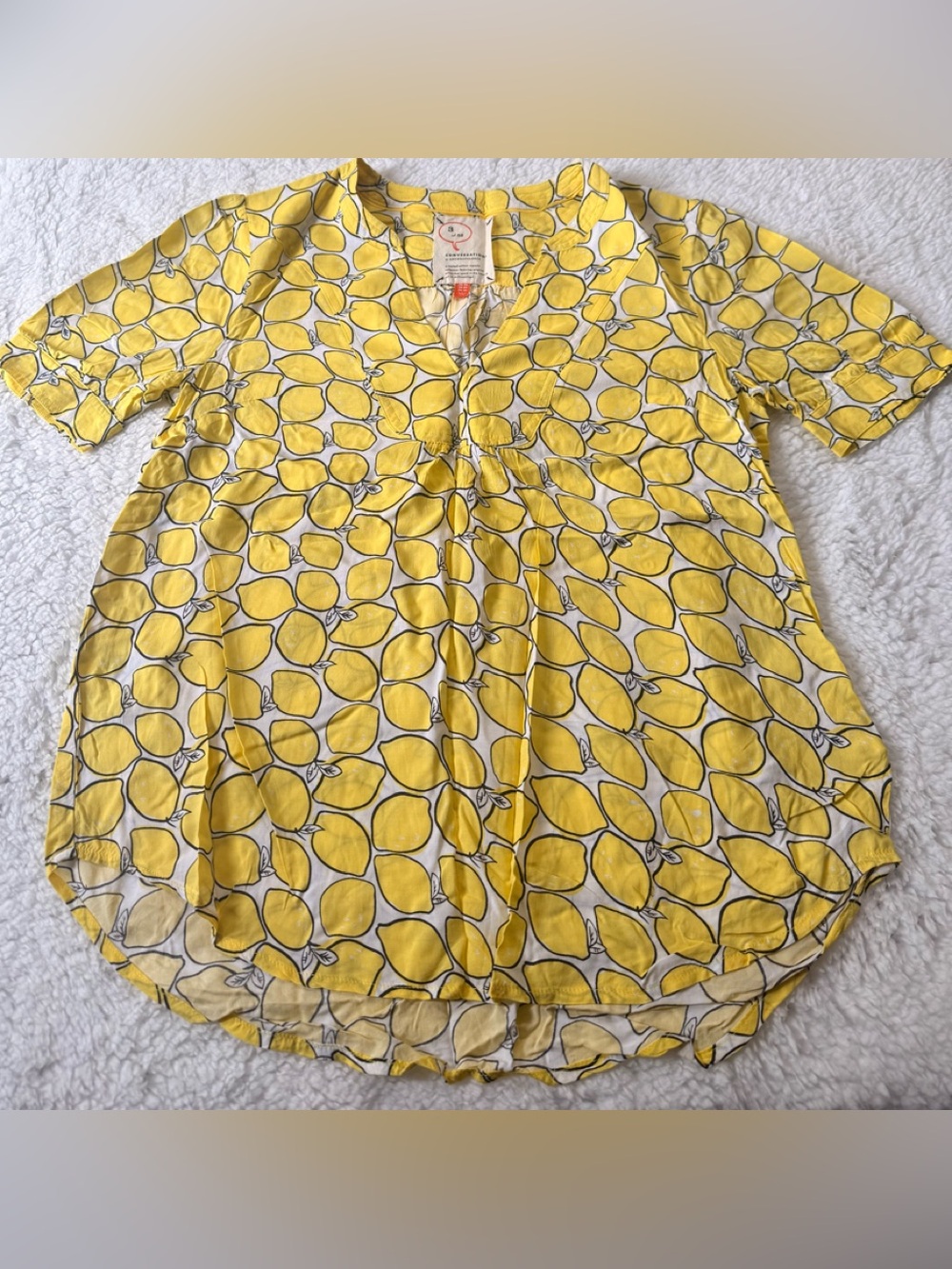 Anthropologie Yellow Lemon-Print Relaxed V-Neck Tunic
